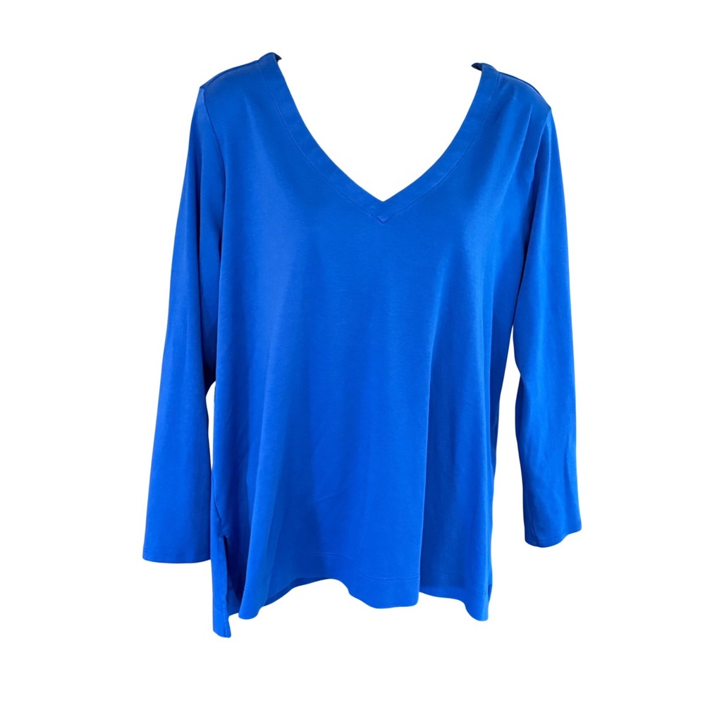 J. Jill Simply Supima Side-Slit Tunic Royal Blue V-Neck Long Sleeve Large Petite